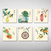 拍2套送1套简约中国风开关贴纸自粘可移除开关插座装 饰画百财葫芦