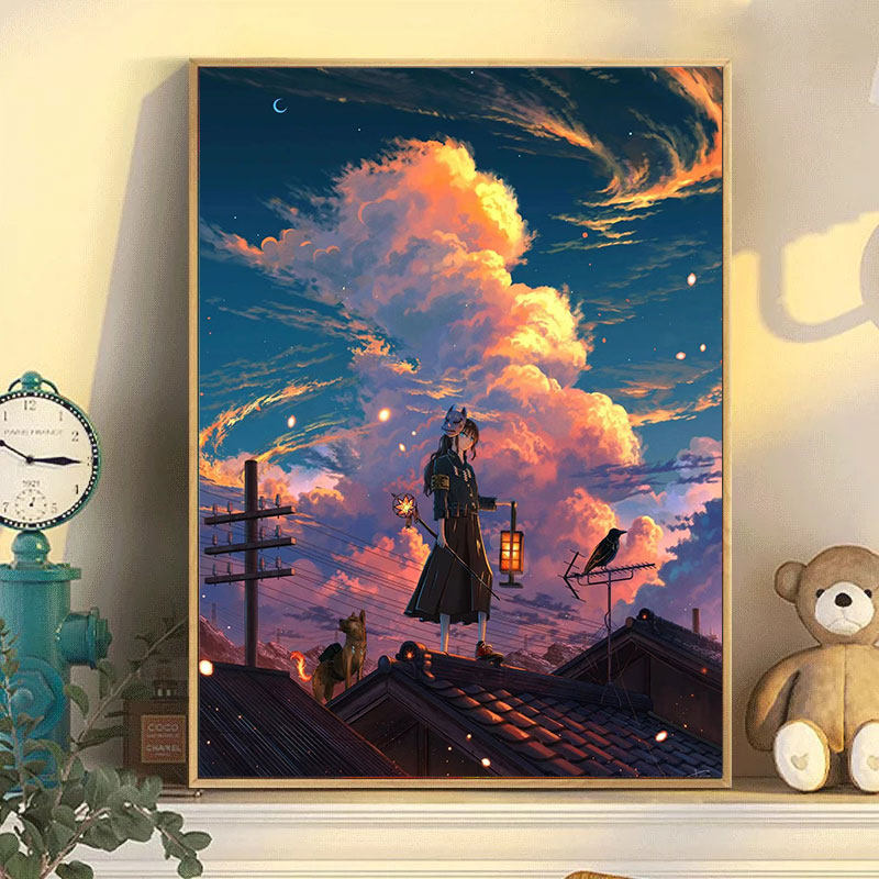 神明少女遗落人间数字油画diy填色油彩画心理解压手工填充颜料画