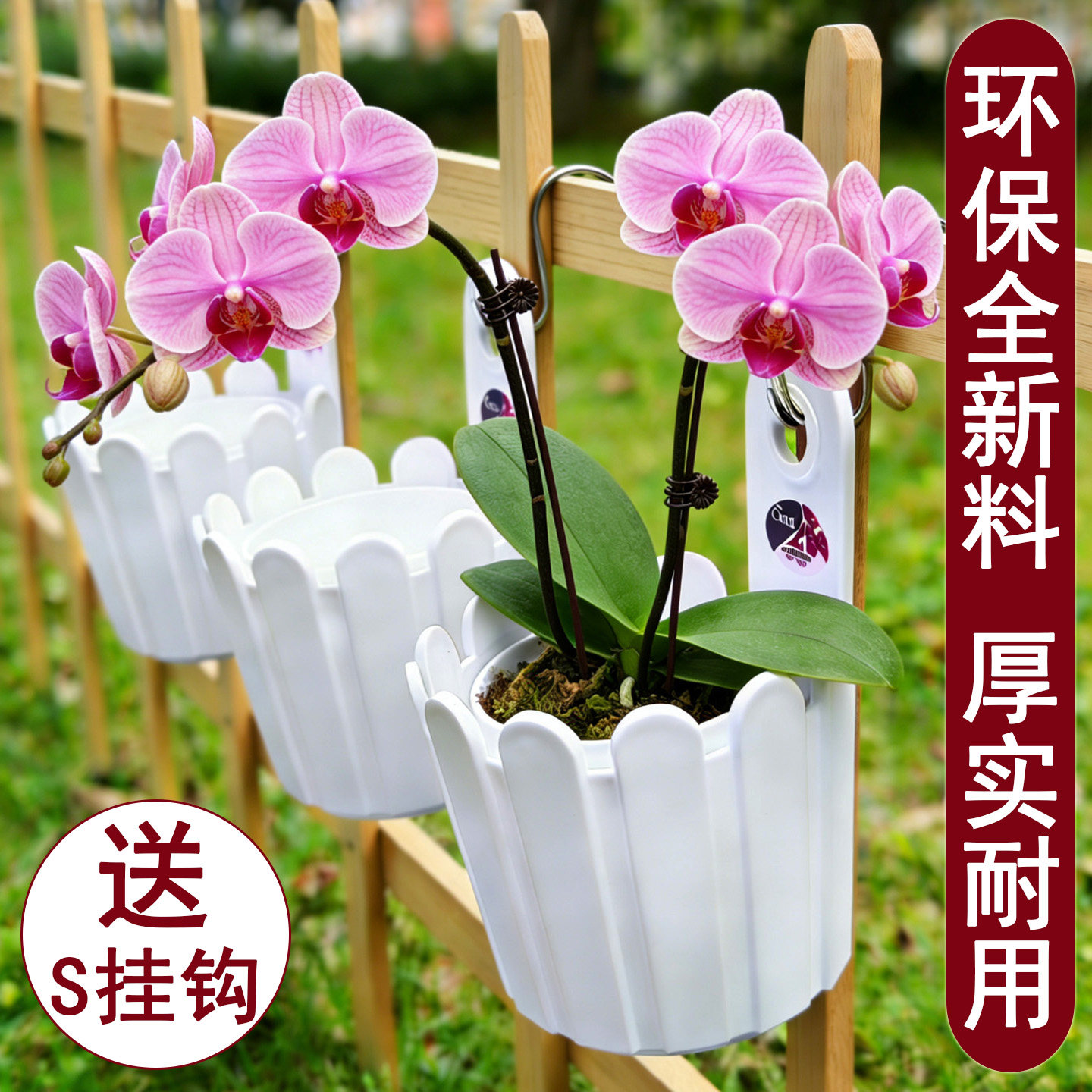 一棵3.5寸蝴蝶兰种植盆 壁挂小花槽加厚树脂围栏盆挂墙上栅栏花盆