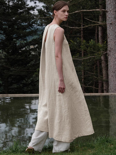 日系亚麻连衣裙女夏a版 背心裙 慵懒风文艺北欧风小众露背长裙无袖