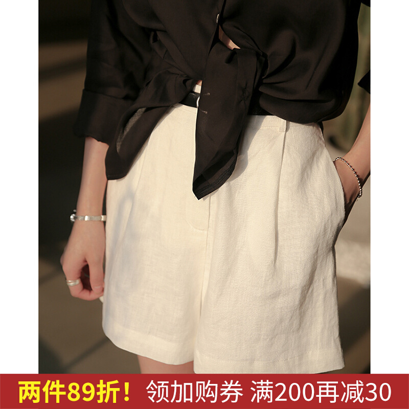 棉麻高腰阔腿短裤女夏百搭显瘦亚麻休闲裤子宽松高级西裤麻料热裤