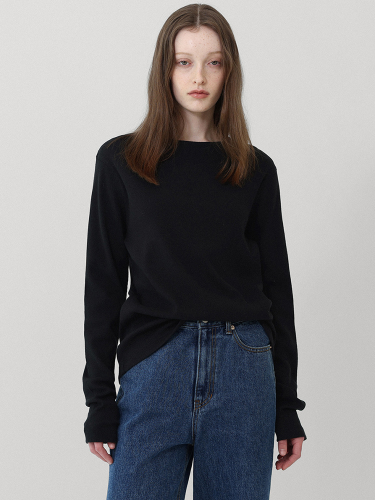 纸片人黑色长袖T恤显瘦正肩上衣