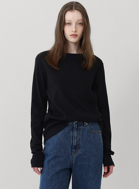 纸片人黑色长袖t恤显瘦女秋冬宽松内搭棉打底衫弹力圆领正肩上衣