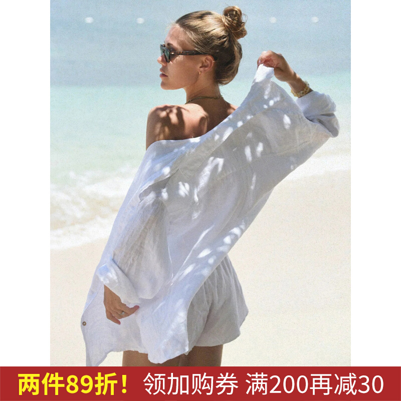 亚麻防晒衫中长款衬衫女秋季棉麻空调开衫高级感小众宽松廓形衬衣