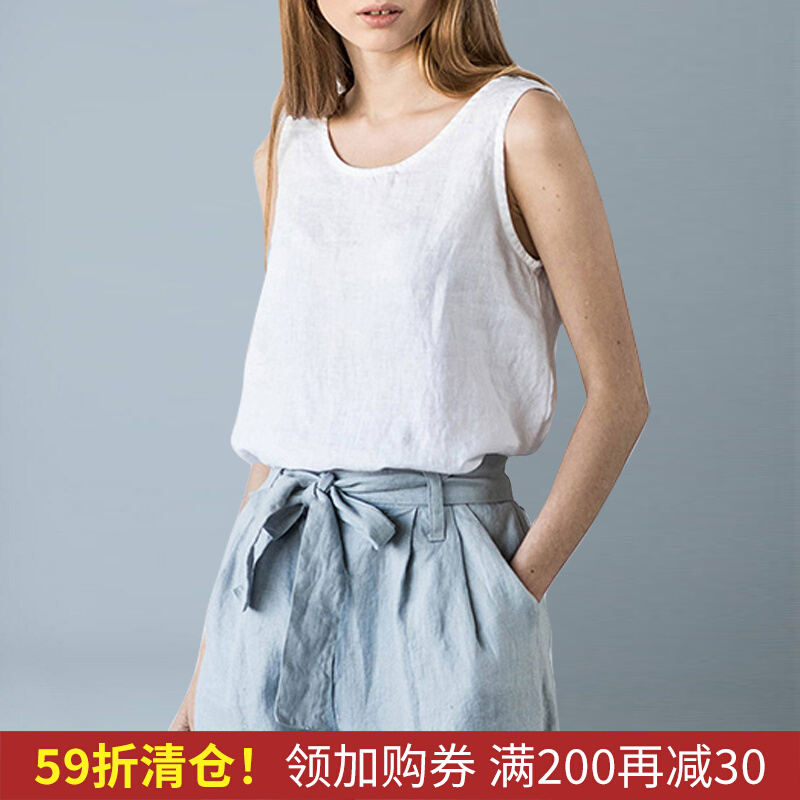 2023春夏打底衫亚麻白色小背心女可外穿宽松无袖大码上衣棉麻内搭