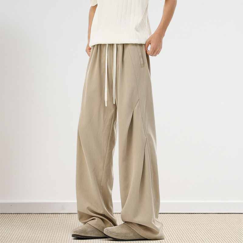 美式复古褶皱垂感休闲裤男潮牌简约薄款宽松直筒阔腿长裤百搭男裤,男装,休闲裤,淘宝优惠券,粉丝福利购,淘宝优惠卷