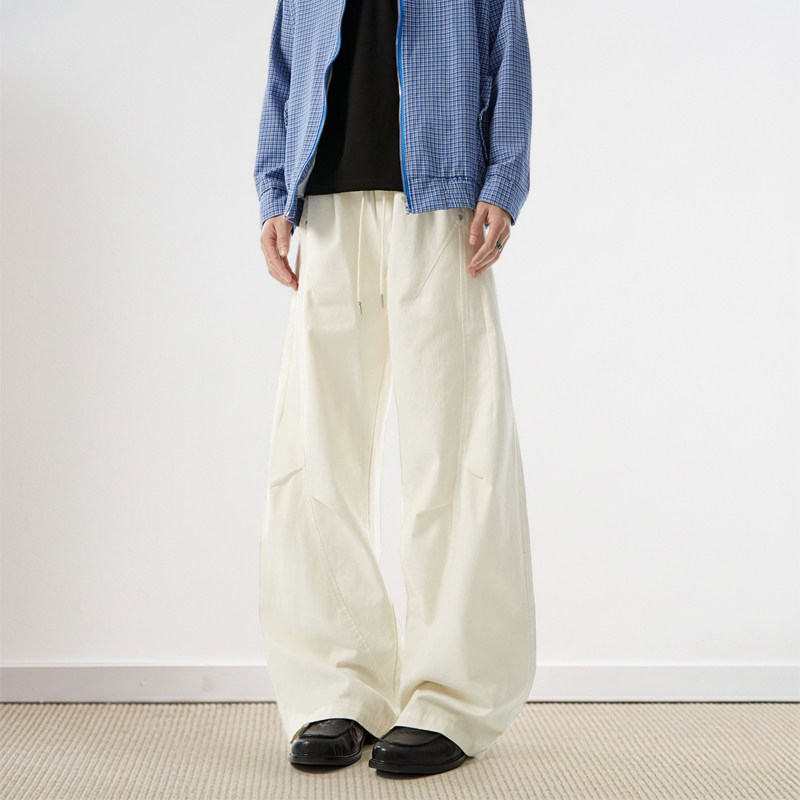 日系复古百搭工装弯刀褶皱休闲裤男潮牌宽松直筒阔腿长裤透气男裤,男装,休闲裤,淘宝优惠券,粉丝福利购,淘宝优惠卷