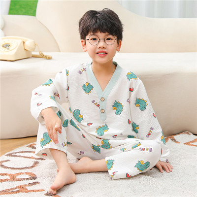 儿童睡衣2025新款男孩春秋云朵棉家居服小女孩中大童卡通恐龙套装