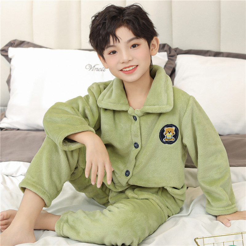 加厚秋冬季珊瑚绒睡衣男童家居服