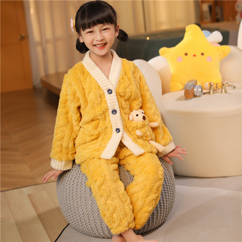 睡衣法兰绒加绒珊瑚绒儿童女童