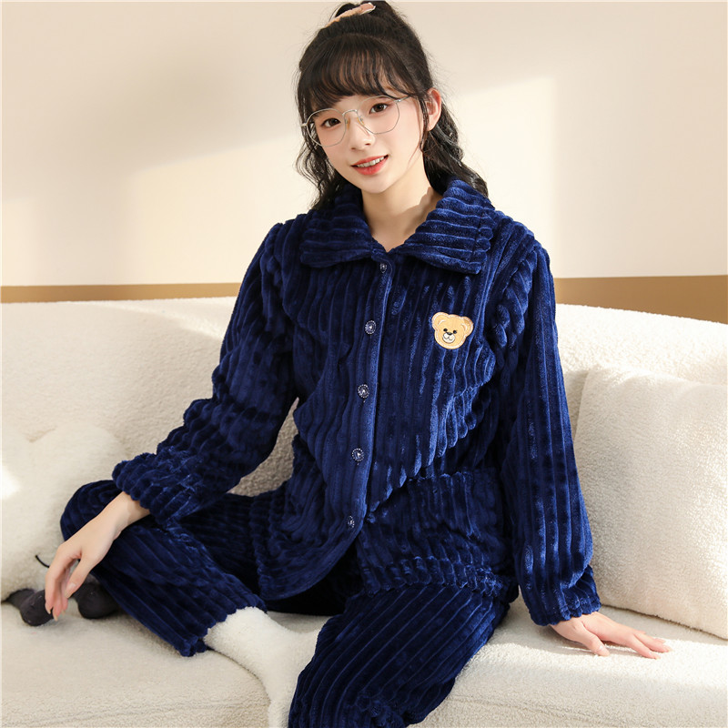 女童秋冬睡衣珊瑚绒加绒加厚小女孩可爱卡通儿童法兰绒家居服套装