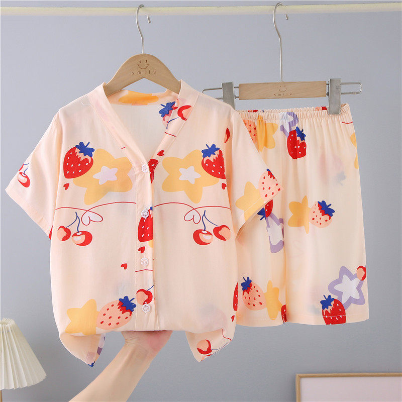 儿童睡衣女童夏季短袖短裤小女孩夏天空调服薄款中大童家居服套装