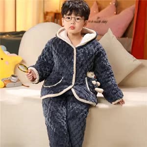 秋冬季水晶绒儿童睡衣法兰绒女童男童加厚款宝宝小孩子家居服男孩