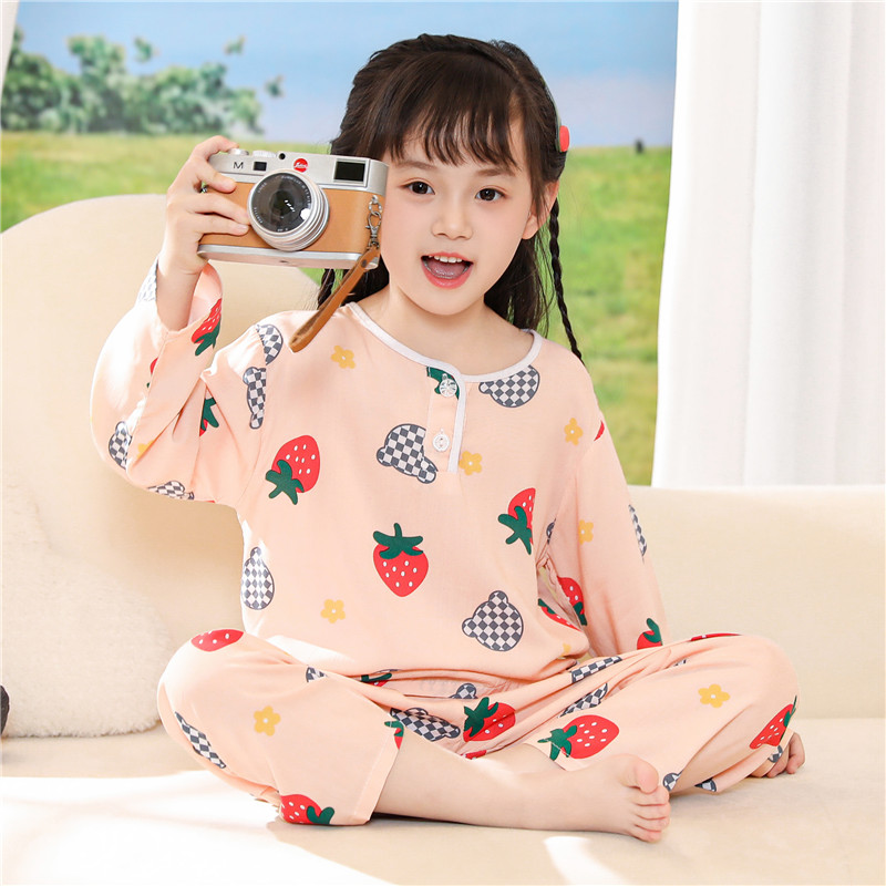 夏季女童卡通风薄款绵绸家居服