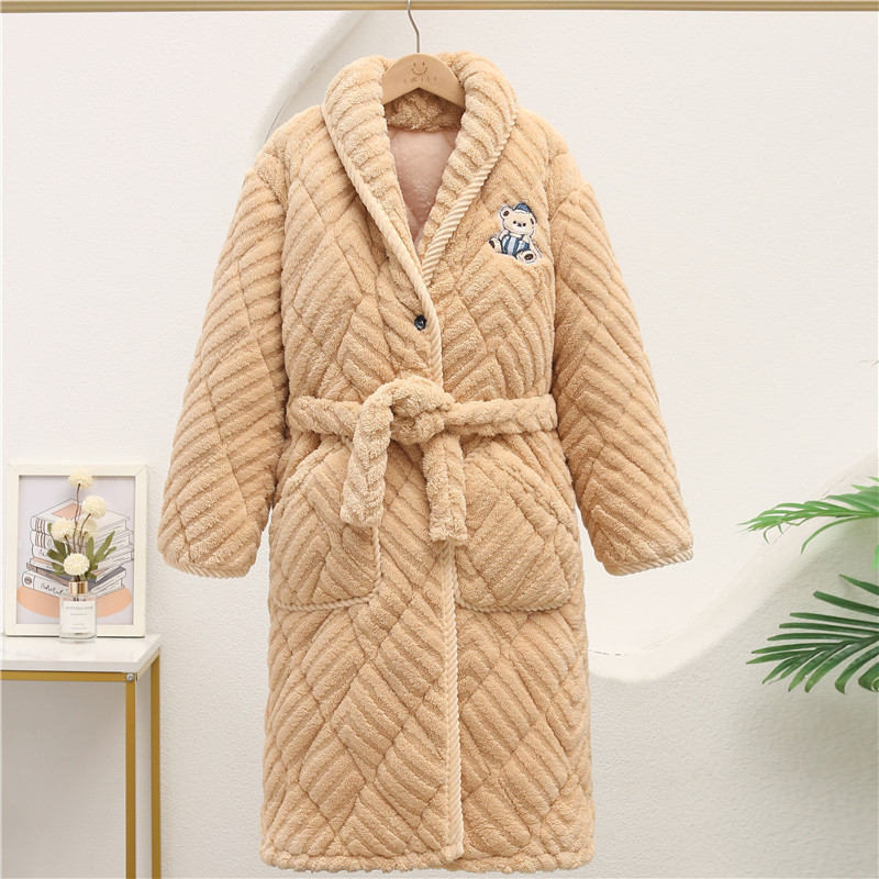 儿童睡袍新款冬季三层夹棉加绒