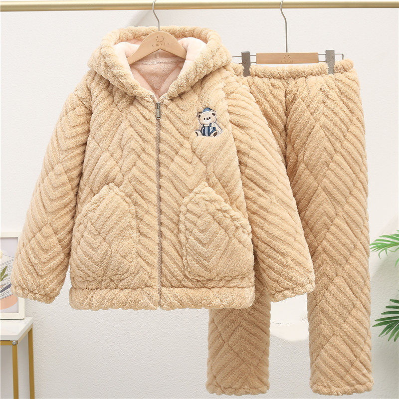 儿童睡衣冬季加厚三层夹棉加绒中大童特厚男女童小孩子保暖家居服