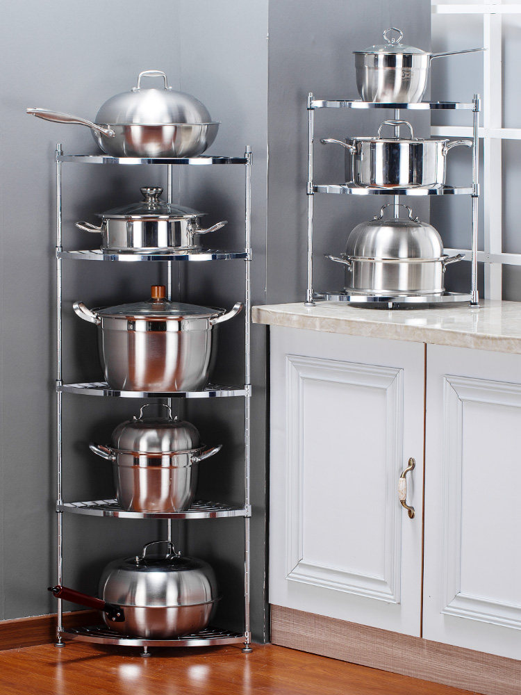 Kitchen corner shelf Floor-to-ceiling multi-layer stainless steel triangle corner pot rack Household pot storage pot rack