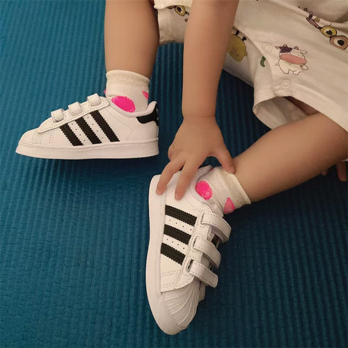 Adidas阿迪达斯 三叶草 SUPERSTAR 中小童魔术贴贝壳头板鞋EF4842