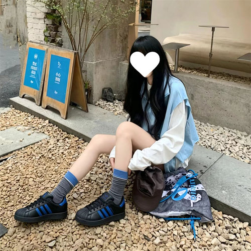 ADIDAS/阿迪达斯 三叶草 SUPERSTAR 2 蓝黑 贝壳头休闲板鞋JQ2310
