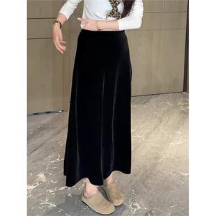 金丝绒半身裙女春秋2025新款 高腰垂感A字裙覆古显瘦丝绒半身长裙