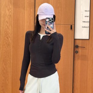 美国直邮采购Hold Tight螺纹亨利早秋长袖修身打底衫弹力T恤女款