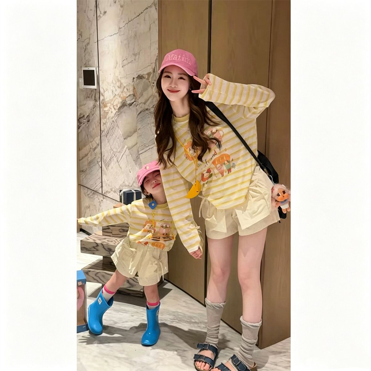 女童韩版夏季新款雪花棉薄款透气防晒罩衫条纹时尚网红母子装上衣