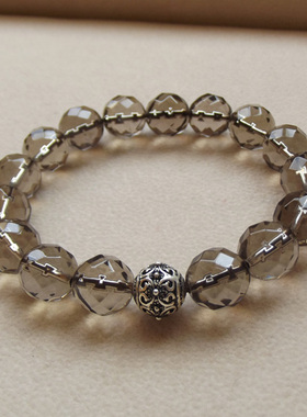 爱和光珠宝 天然64刻面茶晶 烟晶 茶水晶手链 正品保真手串 银饰