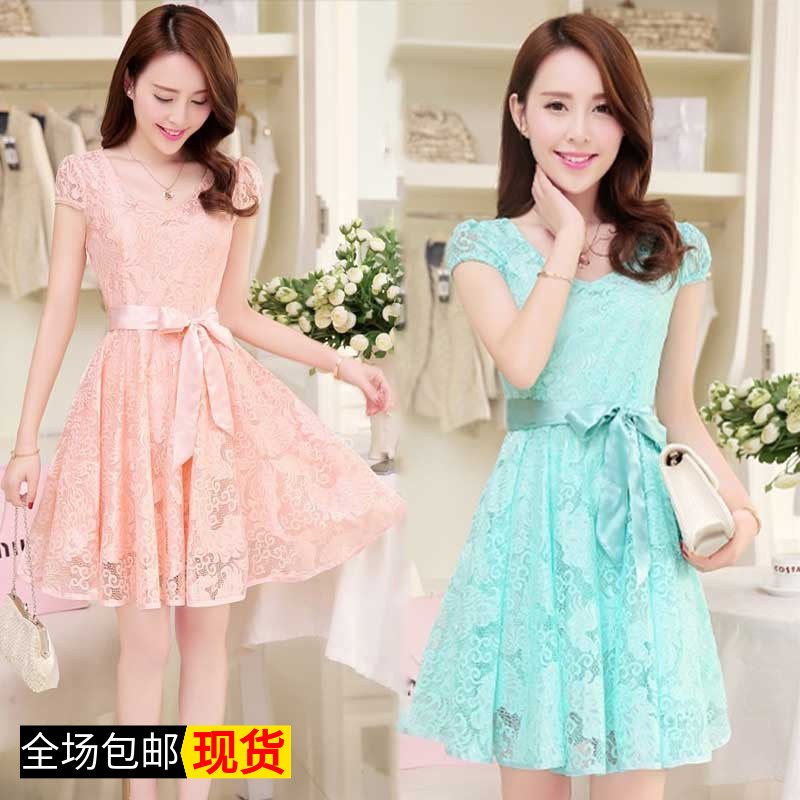 2020夏装新款修身蕾丝淑女连衣裙女装韩版夏季时尚中长裙子女潮在类目 女装/女士精品, 连衣裙中 - 来自Buy2taobao.com提供专业的淘宝代购服务