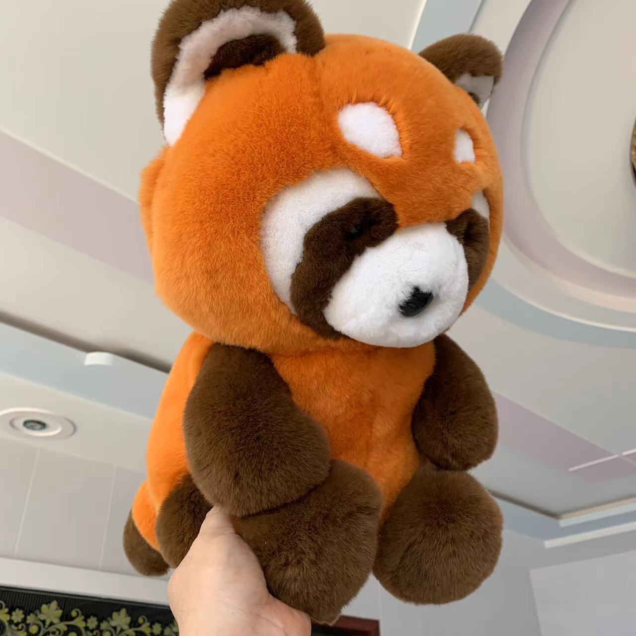 真皮真毛小熊猫玩偶睡觉抱毛绒玩具浣熊儿童布娃娃公仔生日礼物女