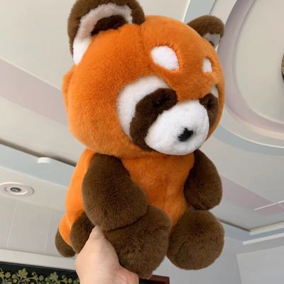 真皮真毛小熊猫玩偶睡觉抱毛绒玩具浣熊儿童布娃娃公仔生日礼物女