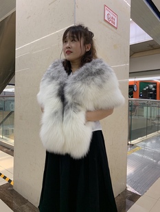 十字水貂皮大衣女短款披肩银十字整貂皮草外套冬新款坎肩狐狸毛领