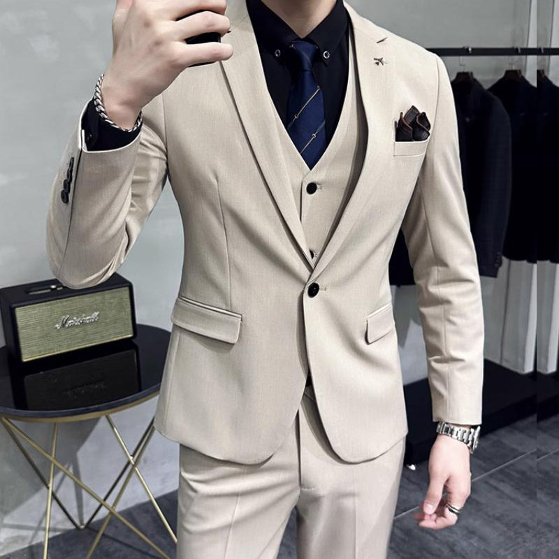 KHAKI SUIT SUIT MENS CASUAL LUXURY KOREAN SLIM FIT ENGAGEMENT WEDDING MENS BLAZER WEDDING