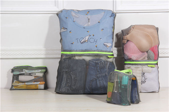 外贸 出差旅行衣物分类收纳整理包网格四件套 洗衣袋分装细分网袋