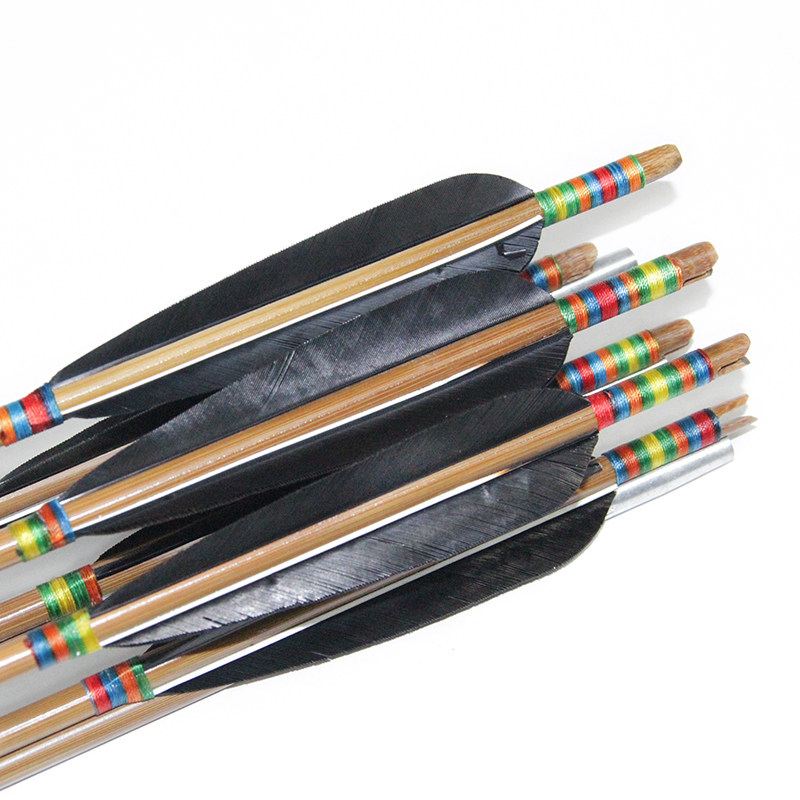 弓箭射箭类纯黑火鸡羽茶杆竹箭彩色缠线仿古箭头运动装饰用竹箭
