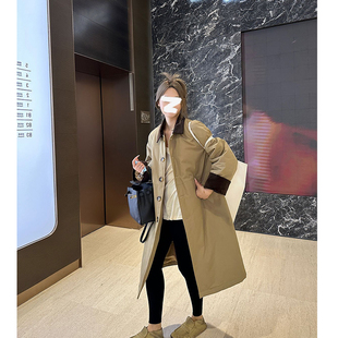 咖色拼色棉服女款冬季风衣外套女秋冬夹棉中长款棉衣加厚棉袄冬装