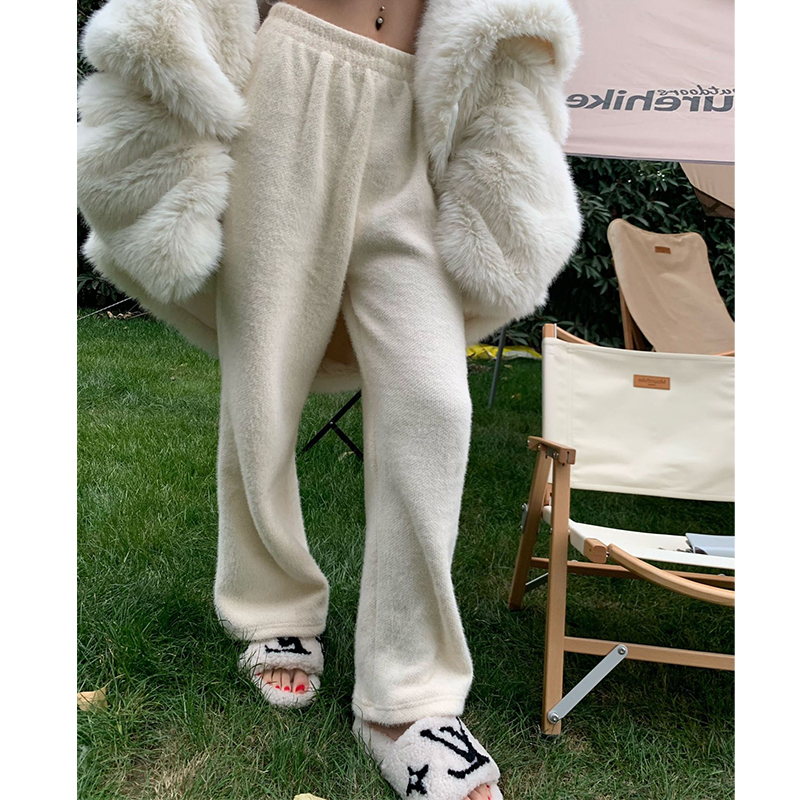 加厚水貂绒阔腿裤长裤