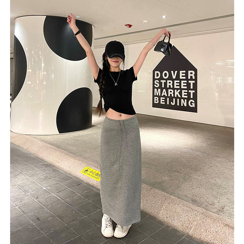 果冻裙！高级感卫裙直筒开叉半身长裙垂坠感显瘦灰色半身裙女夏春