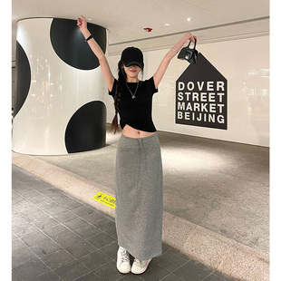 果冻裙！高级感卫裙直筒开叉半身长裙垂坠感显瘦灰色半身裙女夏春