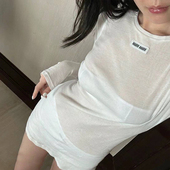 umiu系白色T恤开叉圆领打底衫 防晒t上衣春夏正肩t恤衫 女长袖 薄款