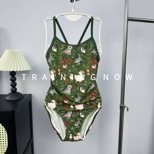 单层无胸垫泳衣女款泡温泉游泳馆专用泳装竞速女士单层萌宠泳衣