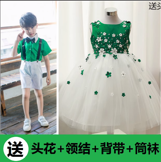 春天儿童绿色演出服环保低碳贝贝幼儿园舞蹈蓬蓬裙禾苗朗诵种子