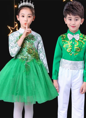 春天主题儿童舞蹈裙男生种子朗读