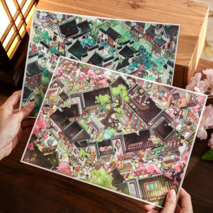 阿杂 纸先生复古风中式院落四合古院微缩场景解压亮膜大版diy造景