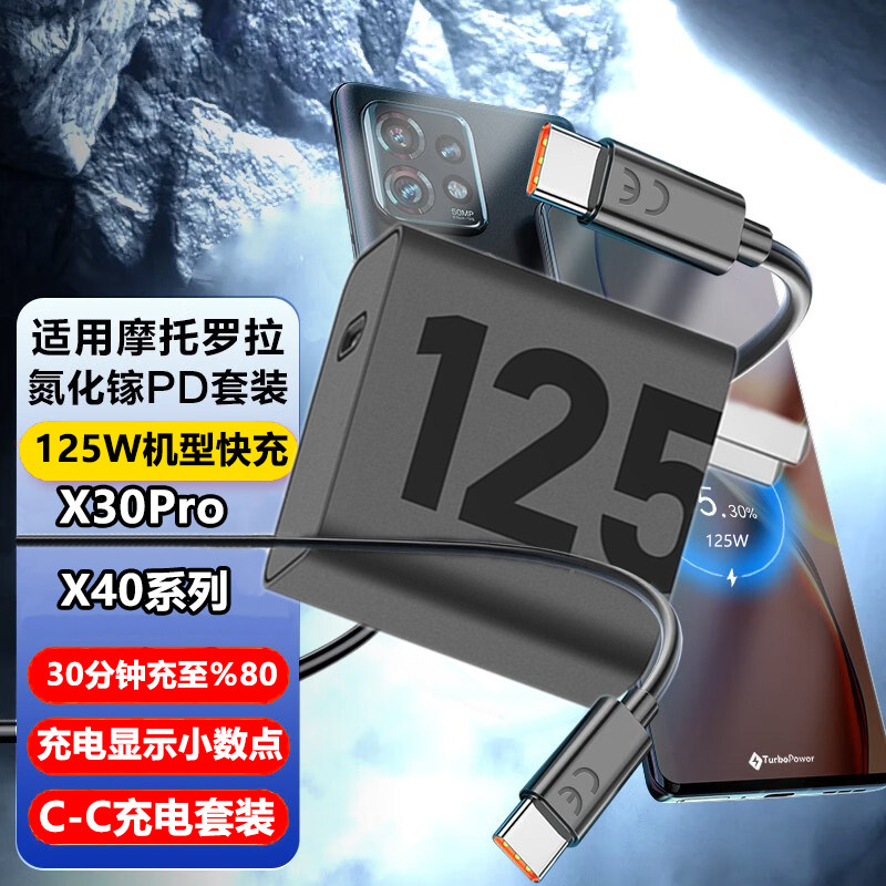 适用摩托罗拉充电器125W快充motox40/x30pro双头type-c数据线