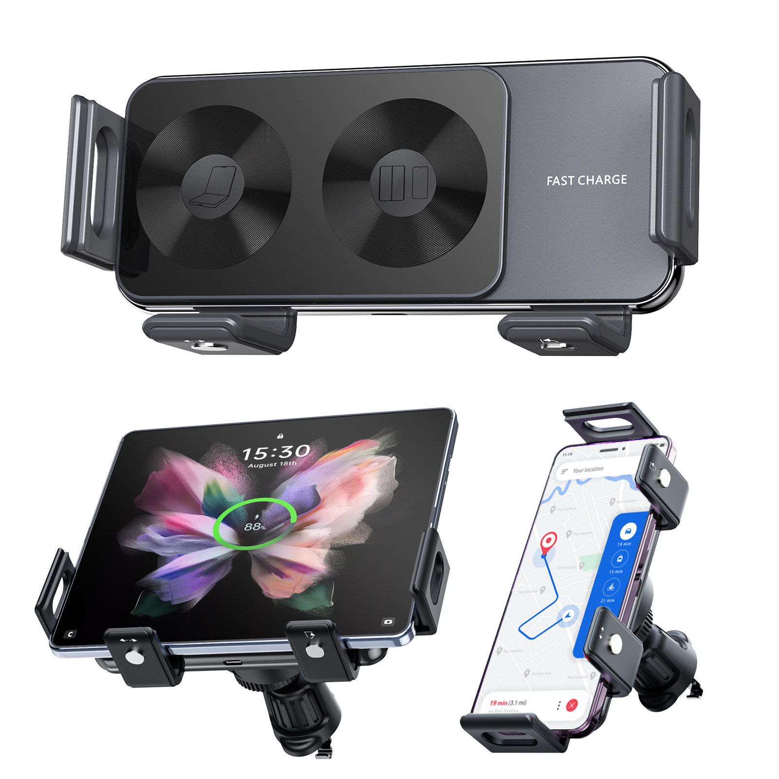 智能旋转折叠屏车载无线充电器手机支架适用三星Fold7/6华为mateX5小米fold3vivo x fold折叠屏苹果