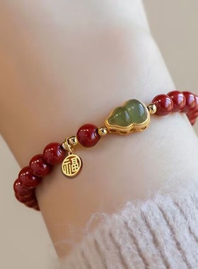 天然朱砂手串女本命年平安葫芦手链福禄生财古风串珠子饰品手串女
