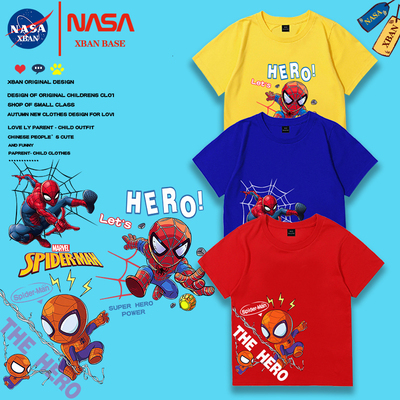 蜘蛛侠男童短袖纯棉t恤卡通圆领