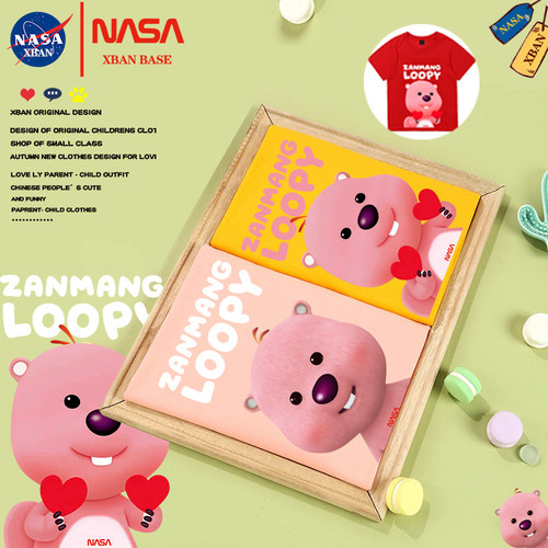 NASA联名小海狸露比loopy女童短袖t恤2025夏新款儿童纯棉童装