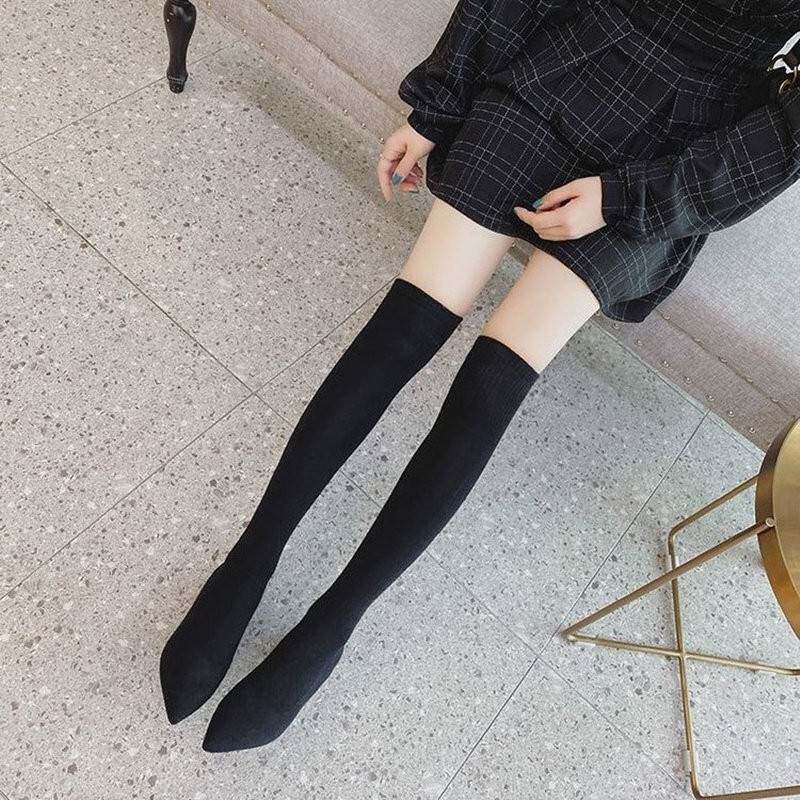 小码313233尖头高跟针织毛线弹力袜子靴女大码41一43过膝丝袜长靴