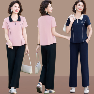 妈妈夏装短袖运动套装40岁中老年女装夏季休闲上衣女士夏天两件套